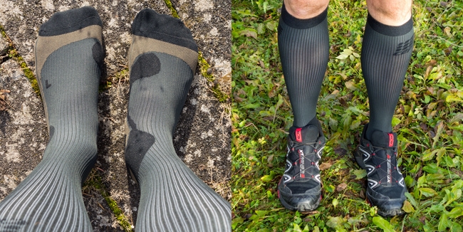 Alpenüberquerer-Beine in CEP Outdoor Socks (Fotos: Christof Herrmann (links) und Helmut Herrmann (rechts), 2013)