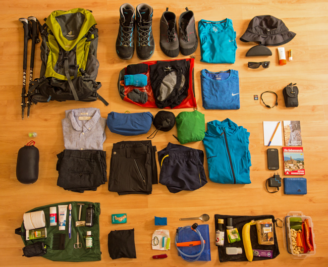 Packliste für den Jakobsweg - 32 Liter, 8 kg, 4 Monate (Foto: Christof Herrmann, 2016) Packliste für den Jakobsweg - 32 Liter, 8 kg, 4 Monate