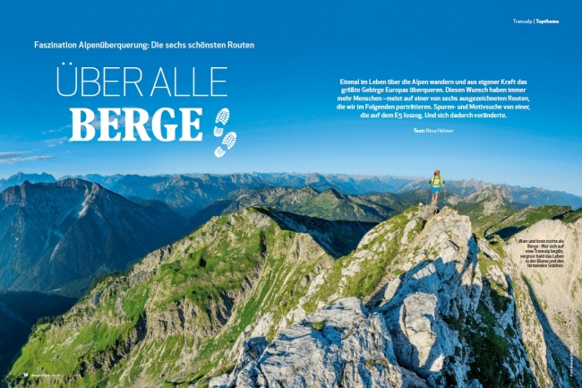 "Faszination Alpenüberquerung - Die 6 schönsten Routen": Kostenloser PDF-Download des 19-seitigen Artikels im Bergsteiger 2/2017 (inkl. Salzburg - Triest)