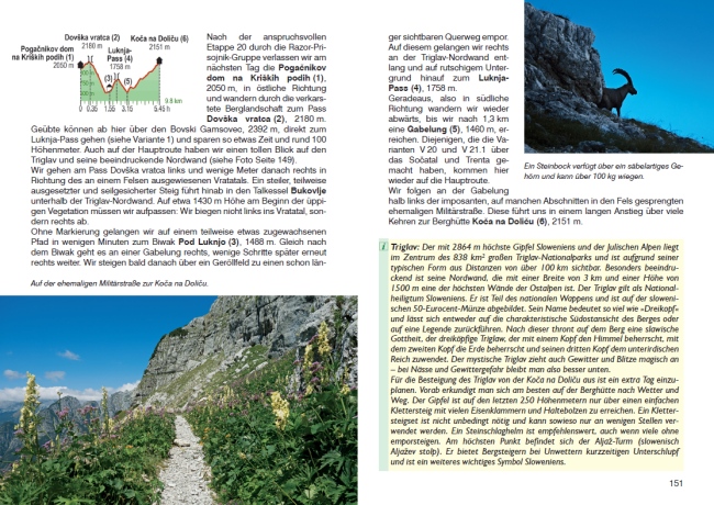 Höhenprofile, zahlreiche Fotos und insgesamt über 30 gelb hinterlegte Infokästen dürfen im Wanderführer "Alpenüberquerung Salzburg - Triest" auch nicht fehlen.