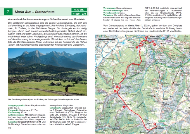 Die ersten beiden Seiten zur 6. Etappe im Wanderführer "Alpenüberquerung Salzburg - Triest".