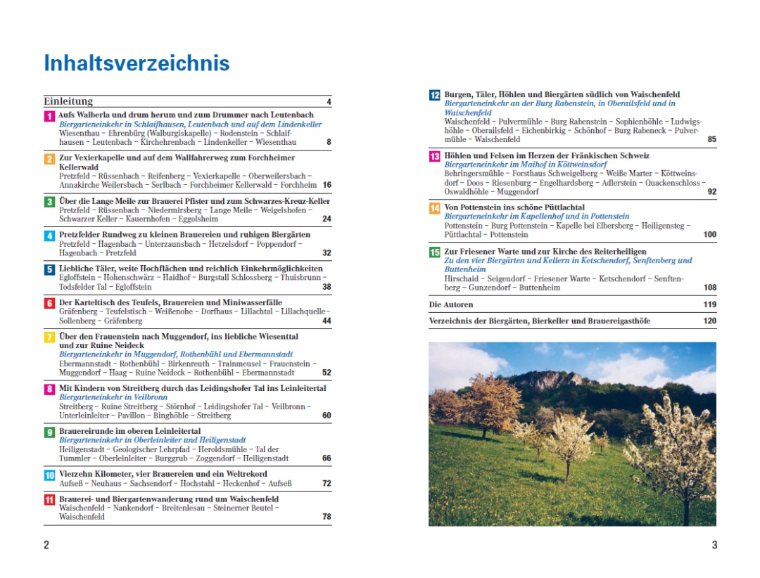 Inhaltsverzeichnis von "Biergartenwanderungen Fränkische Schweiz" (2021)